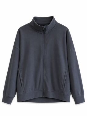Mondetta Charcoal Blue Fleece Zip Up Jacket Dolman Sleeve – Large EUC